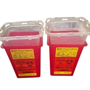 Lot of 2 BD Sharps Collector 1.5 Quart Red Biohazard Needle Disposal REF 305487